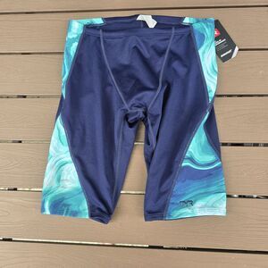 TYR Durafast Elite Swimsuit Mezio Men’s Jammer Navy/ Green Sz 30 NEW